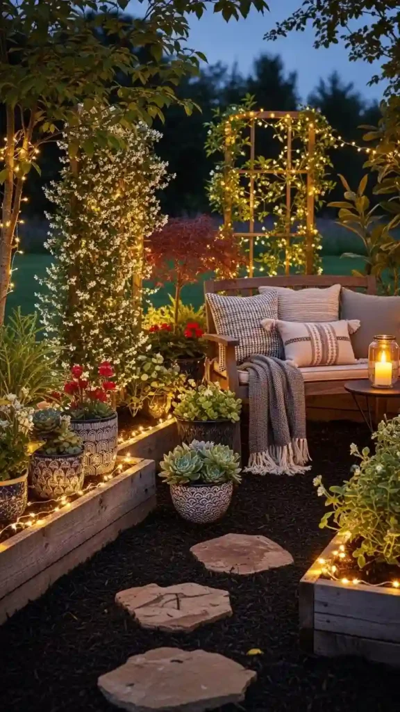 fairy-light-wrapped-plant-area