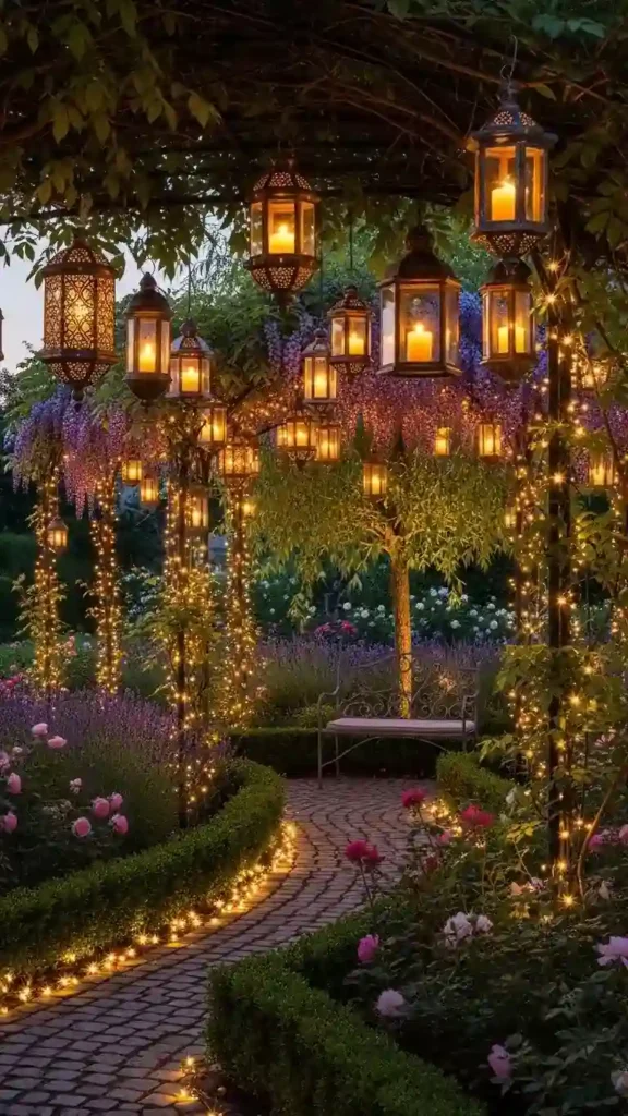 garden-with-hanging-lanterns