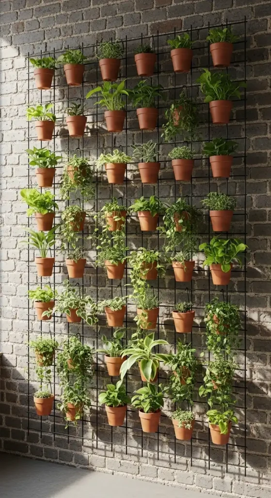 metal-grid-with-hanging-pots